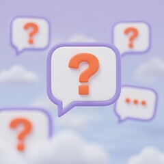3D Rendering of Speech Bubbles with Question Marks and Dots on Cloud Background for Education and Communication