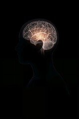 Obraz premium Mind's Illuminated Landscape: A striking silhouette of a human head reveals the intricate network of the brain. An artistic representation of thought and cognition.