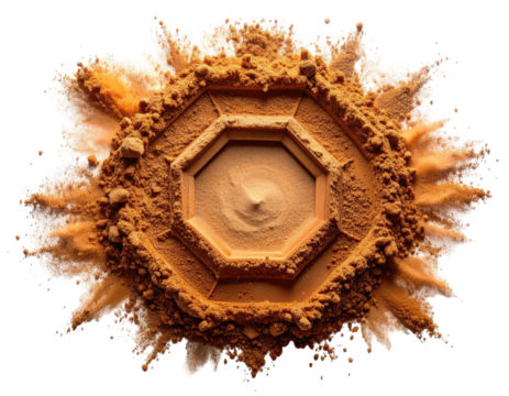 Atop a swirl of powder, a central octagon