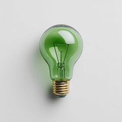 A vibrant green lightbulb sits centered on a white background, casting no shadow
