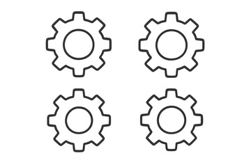 Gear icon set. Cogwheel symbol for settings, configuration or options. Vector outline graphic for web design, logo, app, UI. Technical mechanical process. Teamwork concept.