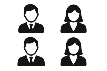 User profile icon set with male and female business people avatars. Simple flat vector pictogram for member profiles, user interface, contact list, and group or team pages.