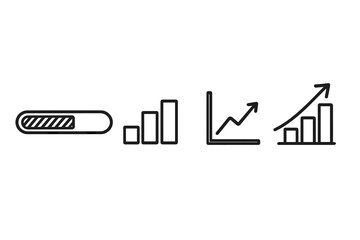 Set of business growth and progress icons. Line art charts, graphs, and loading bar for infographics. Vector illustration. Data analysis and success concept. Editable stroke.