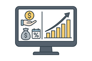 Financial high return on investment concept on monitor screen. Income increase strategy, revenue growth chart, and fund raising report. Business profit and loan interest rate.