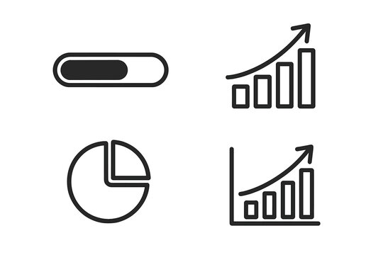 Progress bar loading icon. Growth chart success concept. Financial graph analysis. Data visualization diagram. Pie chart statistics. Infographic business elements vector set.