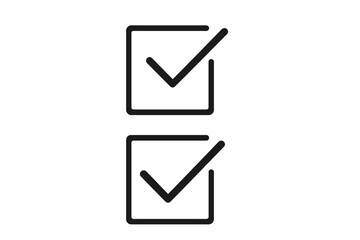 Vector check mark icon symbol of approval, confirm, checklist, success, flat outline style, UI design, logo, app interface, web site icon, isolated on white background