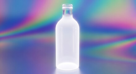Ethereal iridescent backdrop with translucent glass bottle centerpiece