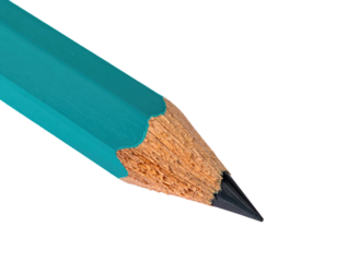 Close-up of a teal colored pencil's tip