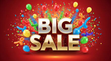 Vibrant big sale announcement with balloons and confetti, perfect for attracting attention to promotional offers and discounts