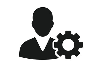 User settings icon with gear. Management, account, and profile configuration concept. Service, support, admin, and developer symbol. Simple flat vector for web, logo, app, UI.