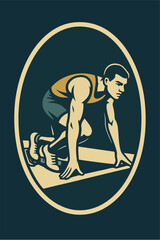 Sprinter On Starting Blocks In Oval Powerful Track Athlete Illustration