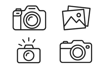 Photo camera and image line icon collection, editable stroke vector set with camera and picture symbols, perfect for infographics, articles, books, banners design