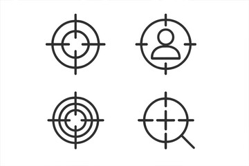Sniper target and aim icon set, outline sniper crosshair symbols, user focus and magnifying target signs for infographics, banners, flyers, articles, editable stroke vector
