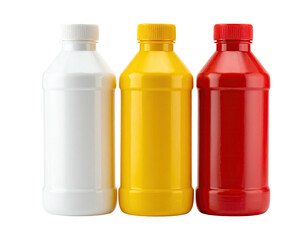 Three condiment bottles
