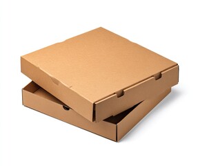 Two stacked square boxes, one slightly open, made of brown corrugated cardboard