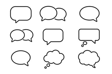 Speech bubble outline icon collection for communication and dialogue, editable stroke vector set for infographics, articles, books, flyers, banners, chat and thought symbols