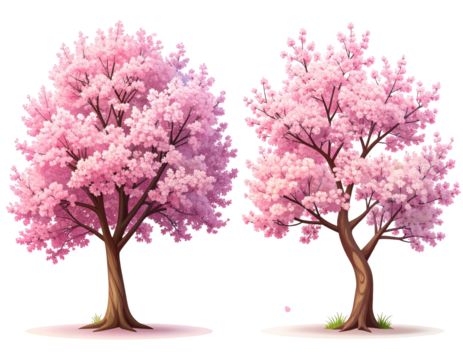 Two cherry blossom trees in spring