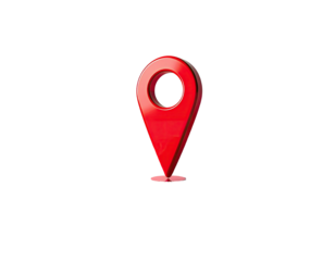 3D red location pin graphic on black background
