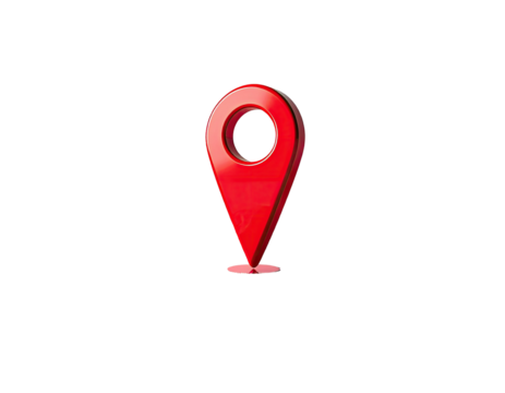3D red location pin graphic on black background