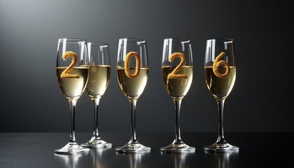 Sparkling champagne glasses with golden numbers celebrating the new year celebration twenty six