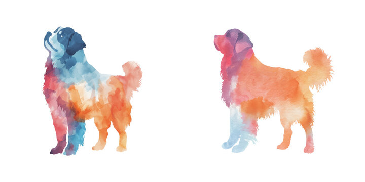 abstract color silhouette of tibetan mastiff watercolor vector illustration