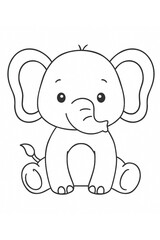 Obraz premium Cute cartoon elephant sitting with a smile and large ears 