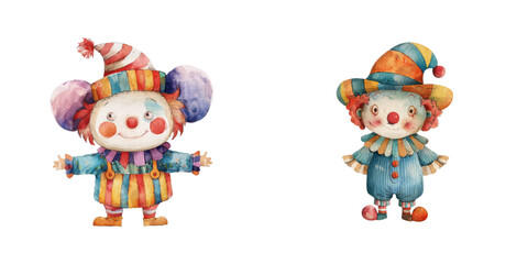 cute clown watercolor vector illustration