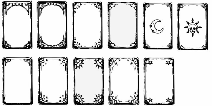 Collection of decorative tarot card borders and frames with mystical symbols