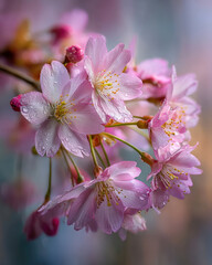 Fototapeta premium Soft abstract Japanese cherry blossom pattern with glowing ivory center for text