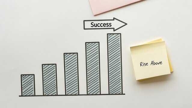 Chart Illustrating Growth Toward Success with Sticky Notes on White Background in Minimalist Style