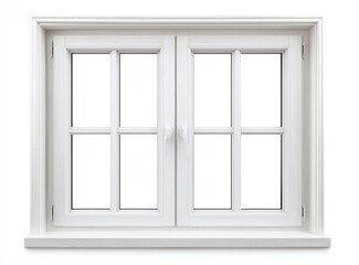 Obraz premium A frontal view of a closed, bright white double-hung window on a white wall