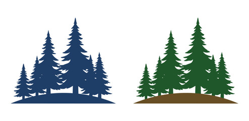 Obraz premium Twin clusters of pine trees vector illustrations, symbolizing nature and wilderness