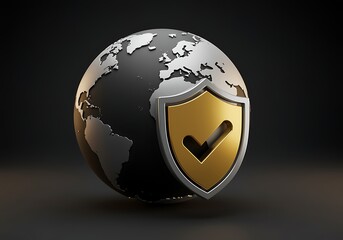 Global Cyber Security Protection with Golden Shield Protecting World Data and Network Communications Ensuring Safety and Privacy on Black Background
