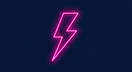 Electric magenta lightning bolt symbol glows with a neon effect, illuminating against a dark blue backdrop. The vibrant illustration depicts a bold and energetic design element.