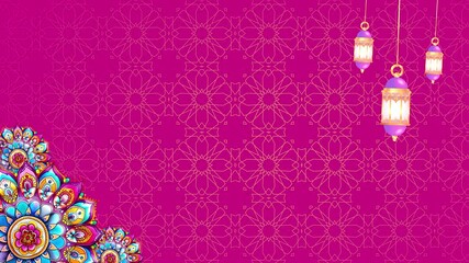 Modern minimalist Islamic background, pink mandala motif ornament, full HD horizontal video size, 4K.