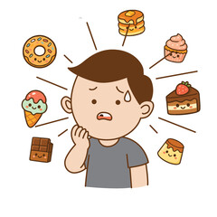 Children was tooth decay, oral problem cause sweet sugar, illustration cartoon on white background