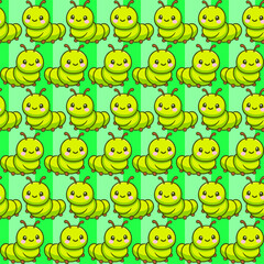 Playful kawaii caterpillar seamless pattern fabric print for wallpaper tileable design perfect for wrapping green environment