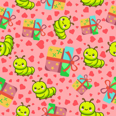 Playful caterpillar wrapping fabric print seamless pattern wallpaper tileable design for creative environments
