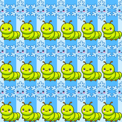 Playful seamless pattern of caterpillars and snowflakes fabric print wallpaper tileable design for creative wrapping