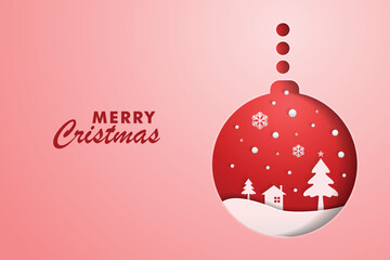 Christmas card design. Christmas ball icon on red background. Marry Christmas background
