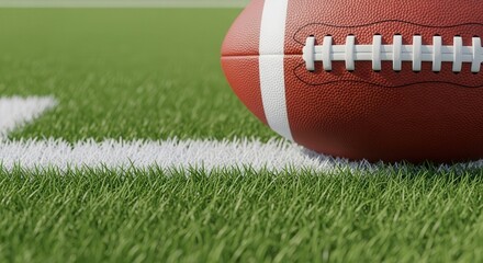 Closeup of an american football on a green field