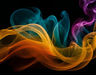 Fototapeta premium Vivid Abstract Smoke Waves. Dynamic colored smoke waves are ideal for vibrant backgrounds and modern design elements. A colorful smoke on black.