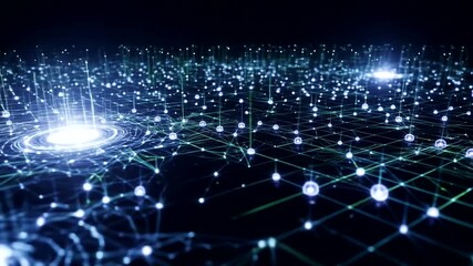Abstract Technology Network Connections with Glowing Nodes and Data Transmission - Powered by Adobe