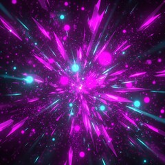 Fototapeta premium Abstract Neon Explosion of Pink Crystals and Blue Light Particles
