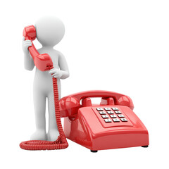 Red vintage telephone with figure on transparent background