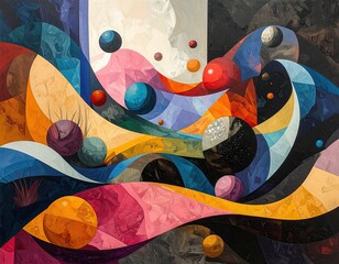 Abstract spheres, wavy shapes, and color fields