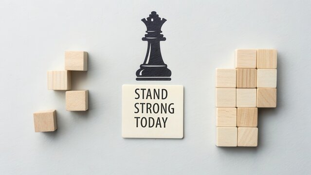 Motivational Message with Chess Piece and Wooden Blocks for Inspiration and Strength in Daily Life
