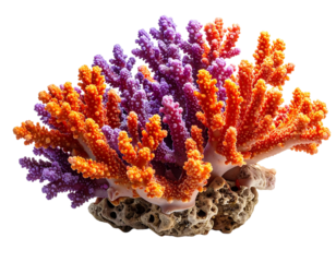 Branching Colorful Coral with Gradient Orange and Purple Tips, Isolated on White 