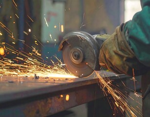 Metalworker using a circular saw