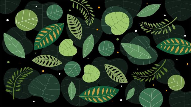 Seamless dark leafy pattern with glowing tropical green leaves